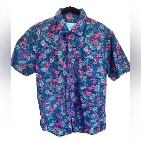 Men’s Sovereign Codes button down Short sleeved SHIRT BLUE RED FLORAL M - Picture 1 of 5